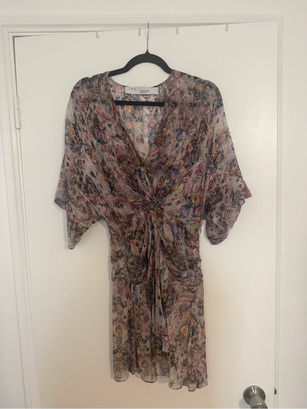 IRO Sheer Abstract Floral Print Dress in Pink, Yellow, Gray